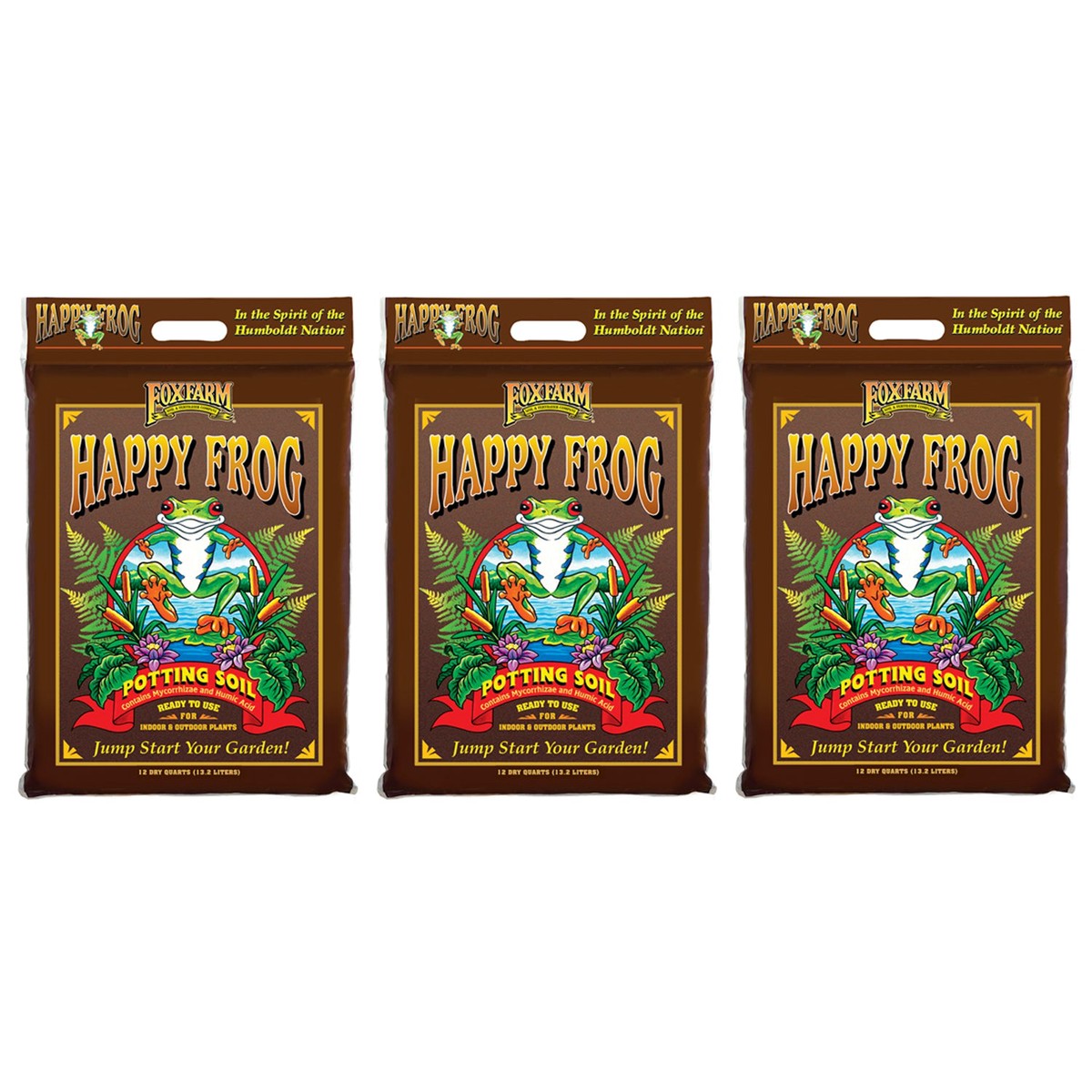 FoxFarm Happy Frog Nutrient Rapid Growth Garden Potting Soil, 12 quart (3 Pack)