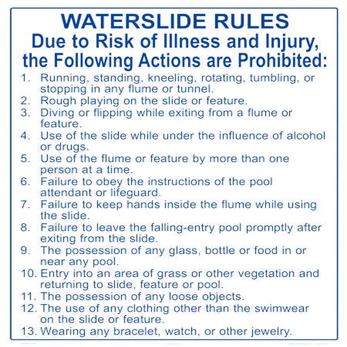 Georgia Waterslide Rules Sign - 18 x 24 Inches on Heavy-Duty Aluminum