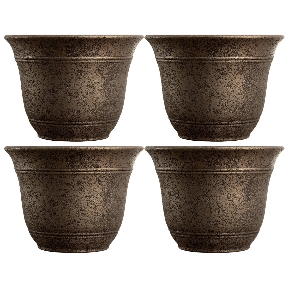 HC Companies 13" Wide Sierra Planter Round Plastic Planter, Nordic Bronze (4 Pk)