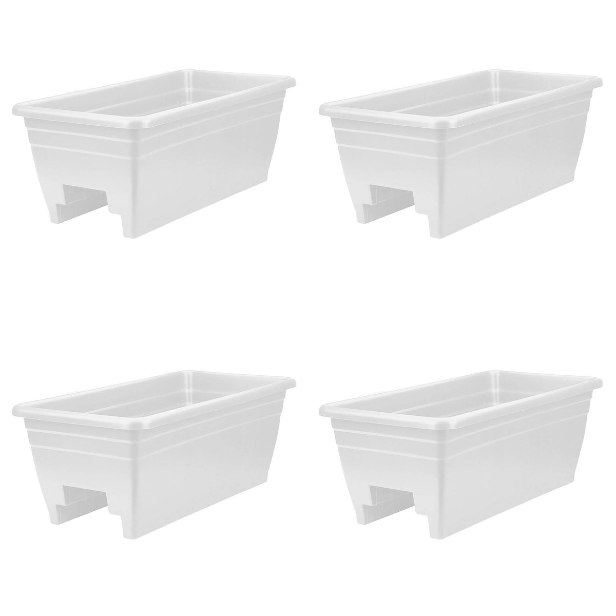 HC Companies 24 Inch Deck Rail Box Planter with Drainage Holes, White (4 Pack)