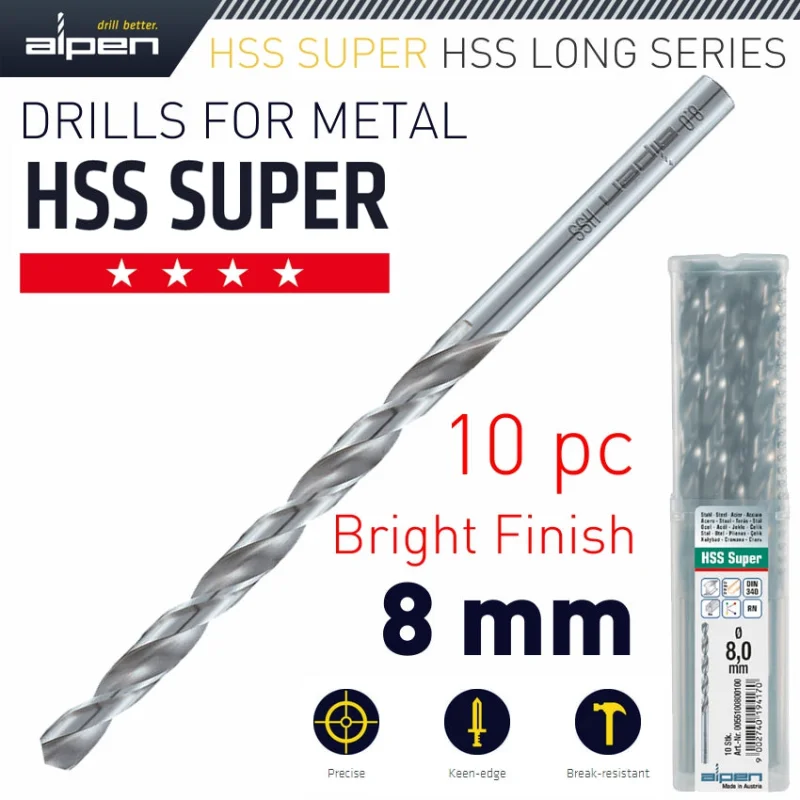 HSS DRILL BIT LONG 8 X 165MM BULK