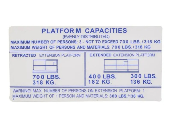 JLG Part # SJ108672 | SJ-DECAL, 700 LB CAPACITY, EA