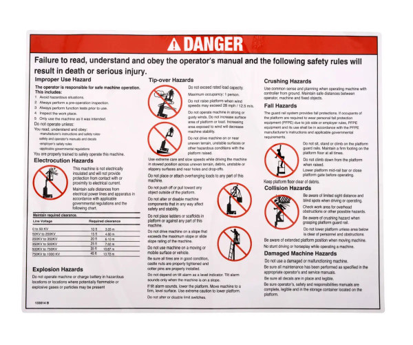 JLG Part # GN133014 | GN-DECAL,GEN SAFETY RUNABOUT, EA