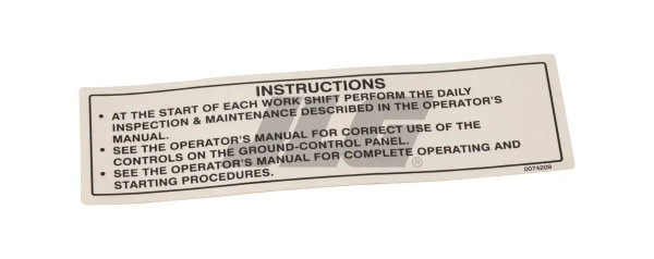 JLG Part # SN0074209 | SN-DECAL PRE-START INSTR BOOMS, EA
