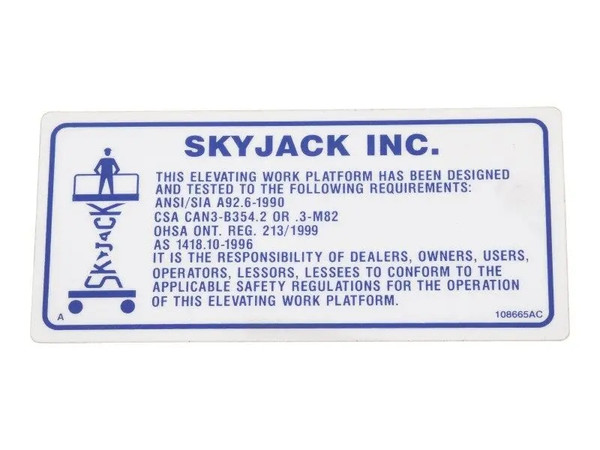 JLG Part # SJ108665 | SJ-DECAL, OLD STANDARDS, EA
