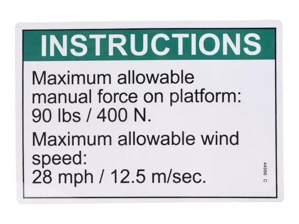 JLG Part # GN44986 | GN-DECAL,INSTR,SIDE FRC/WIND, EA