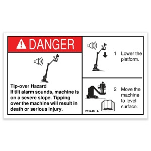 Genie Lift Part # 231448GT - DECAL,DANGER,TIPOVER TILT ALARM, EA