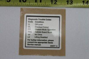 Genie Lift Part # 233477GT - DECAL,LABEL,FAULT CODES,GS3232, EA