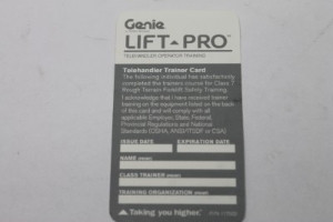 Genie Lift Part # 117522GT - CARD, TELEHANDLER, TRAINER, EA