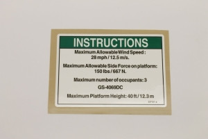 Genie Lift Part # 237121GT - DECAL,NOTICE,MAX CAP GS4069DC, EA