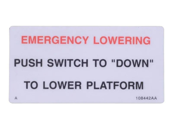 JLG Part # SJ108442 | SJ-DECAL, PUSH SW TO DOWN, EA