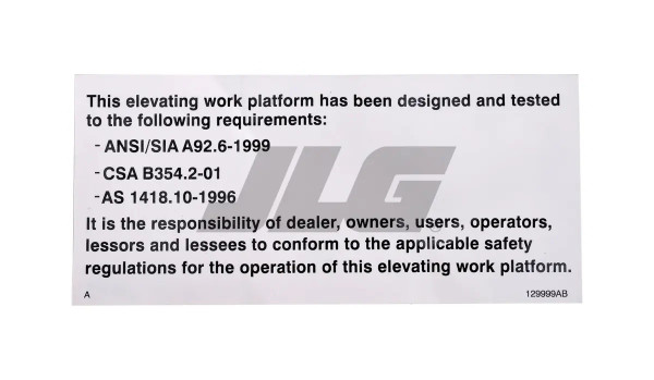 JLG Part # SJ129999 | SJ-DECAL, ANSI, EA