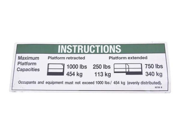 JLG Part # GN82726 | GN-INSTRUCT MAX CAP 1000LBS, EA