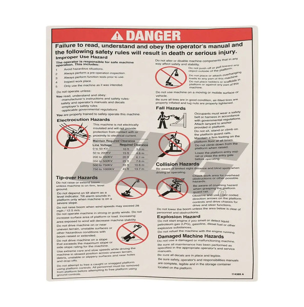 JLG Part # GN114389 | GN-DECAL,DANGER GEN SAFETY, EA