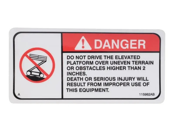 JLG Part # SJ115982 | SJ-DECAL, DANGER DRIVE ELEV, EA