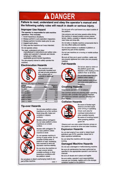 JLG Part # GN43091 | GN-DANGER GENERAL SAFETY, EA