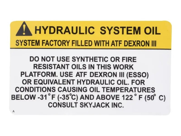 JLG Part # SJ114378 | SJ-DECAL, HYD OIL, EA