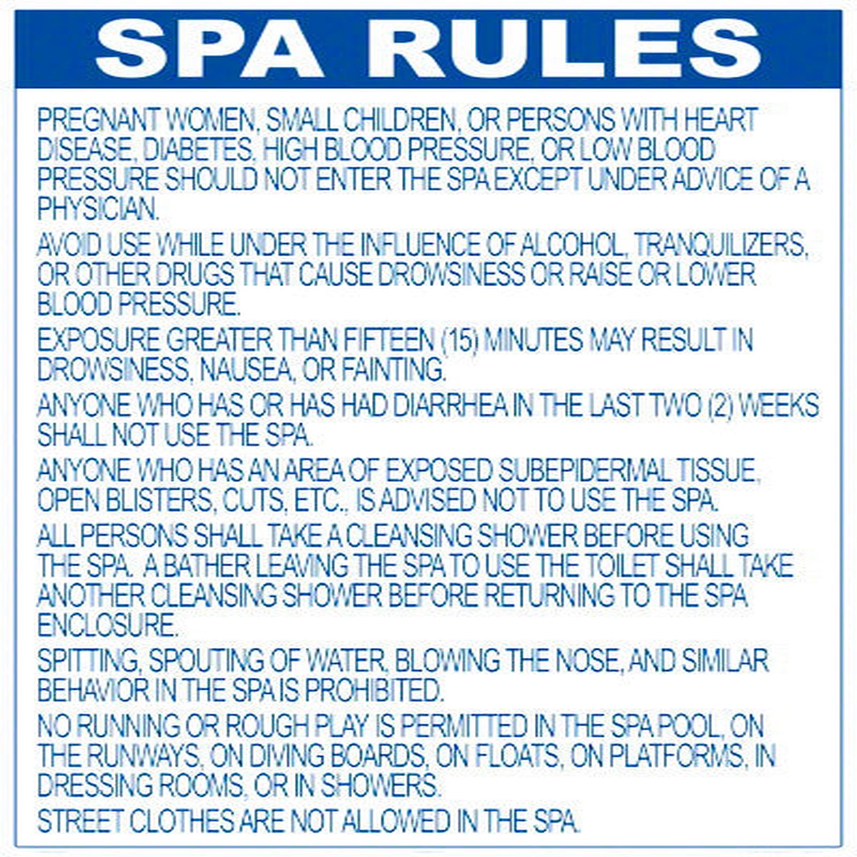 Indiana Spa Rules Sign - 24 x 36 Inches on Heavy-Duty Aluminum