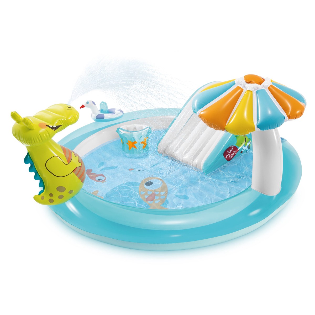 Intex 57165EP Gator Outdoor Inflatable Kiddie Pool Water Play Center with Slide