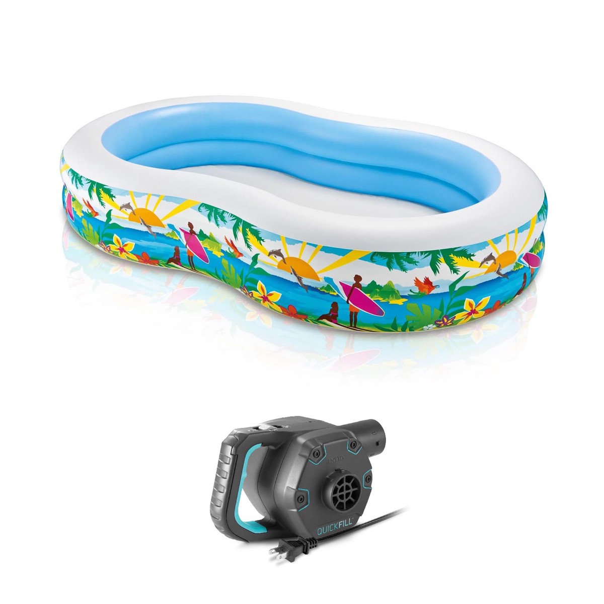 Intex 8.5x5.25x18 Seaside Paradise Inflatable Kiddie Pool & Electric Air Pump