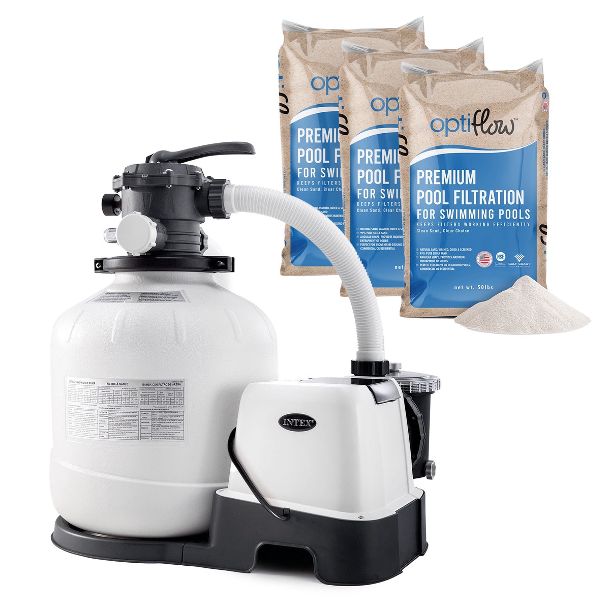 Intex Krystal Clear 2650GPH Sand Filter Pump & OptiFlow Premium Pool Filter Sand