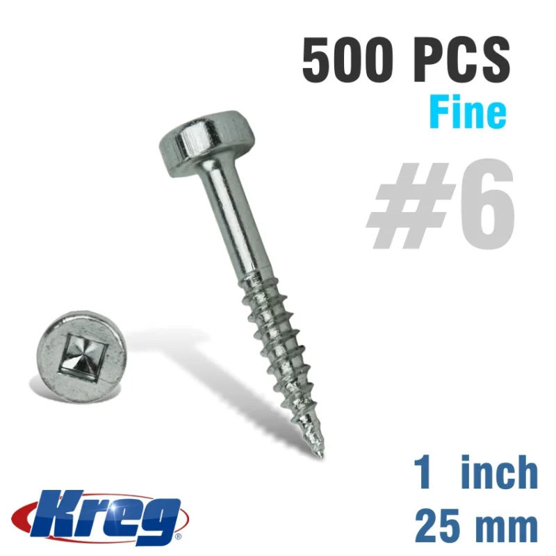 KREG POCKET SCREWS 1′ #6 FINE PAN HEAD 500CT
