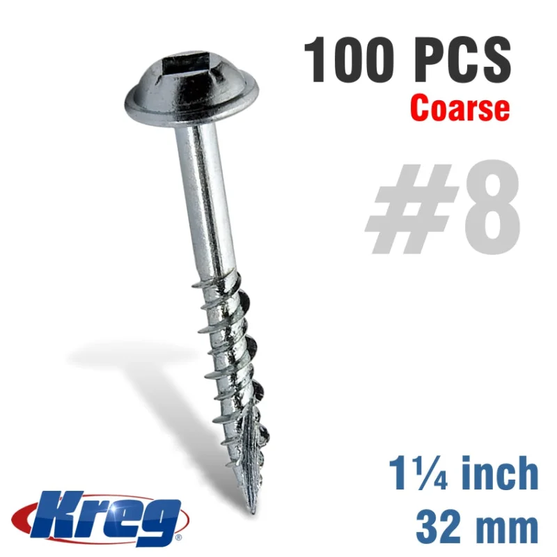 KREG ZINC POCKET HOLE SCREWS 25MM 1.00′ #8 COARSE THREAD MX LOC 1200CT