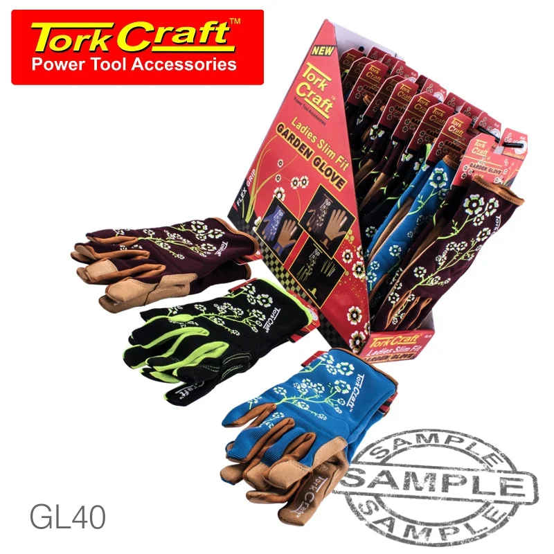 LADIES SLIM FIT GARDEN GLOVES -12 PAIRS PER BOX (XS X 4. S X 4. M X4 )