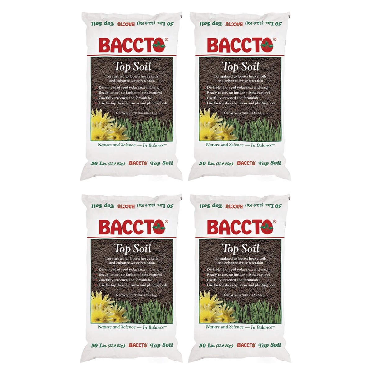 Michigan Peat 1550P Baccto Top Soil with Reed Sedge and Sand, 50 Pounds, 4 Pack