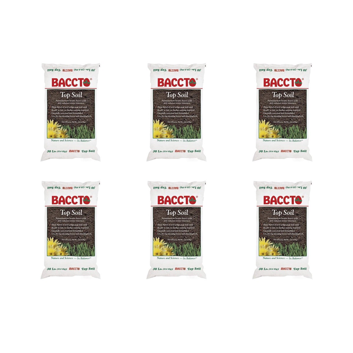 Michigan Peat 1550P Baccto Top Soil with Reed Sedge and Sand, 50 Pounds, 6 Pack