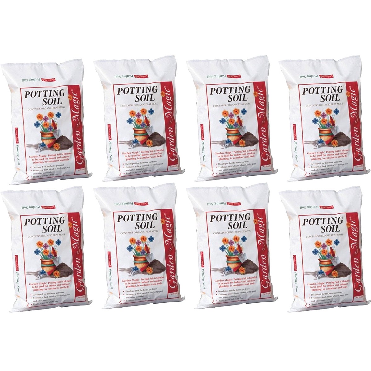 Michigan Peat 5720 Garden Magic General Purpose Potting Soil Mix, 20 lb, 8 Pack