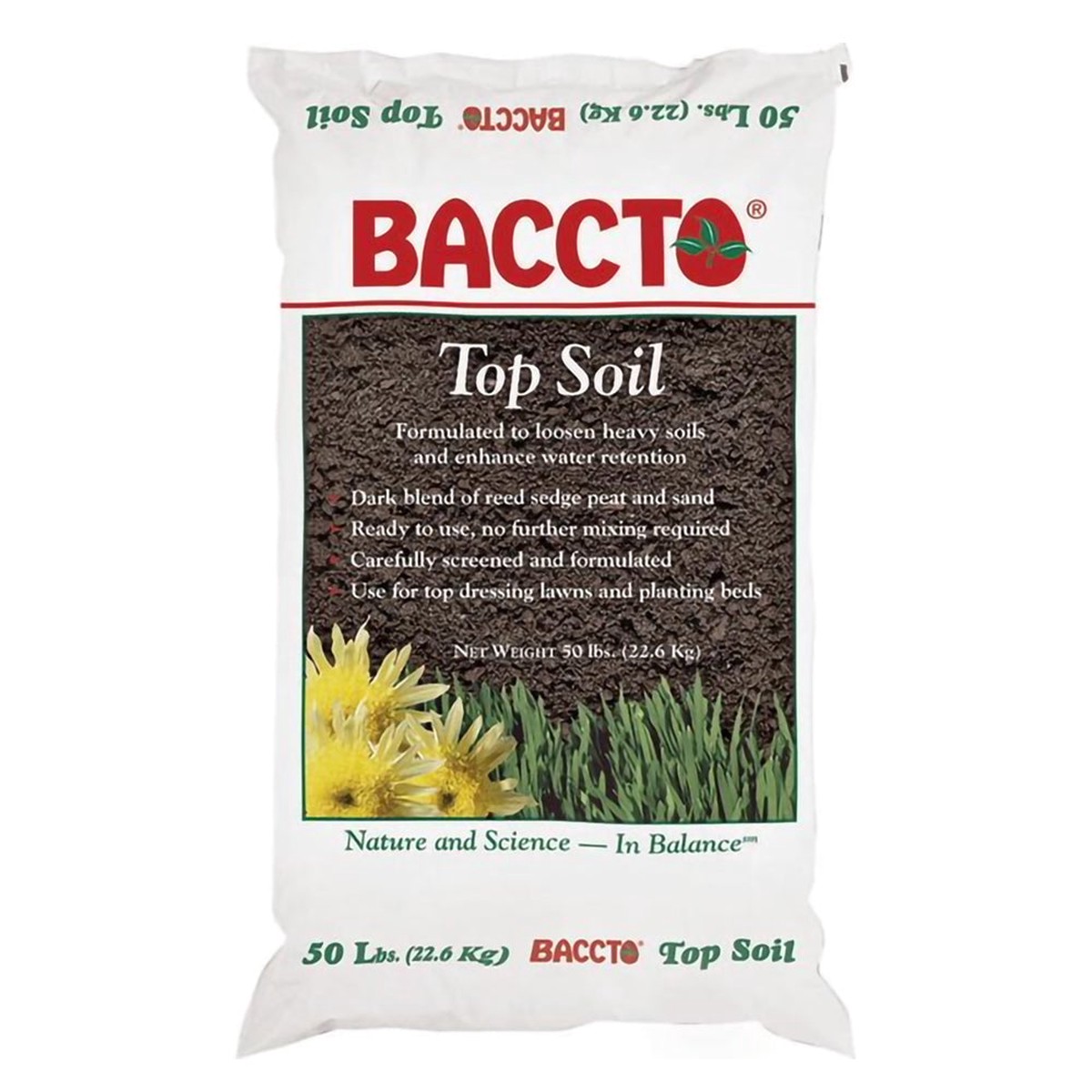Michigan Peat Baccto Top Soil with Reed Sedge, Peat, and Sand, 50 Pounds, 1 Pack