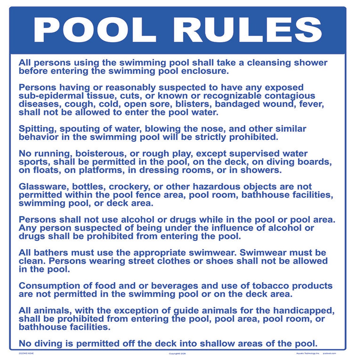 Michigan Pool Rules Sign - 18 x 24 Inches on Heavy-Duty Aluminum