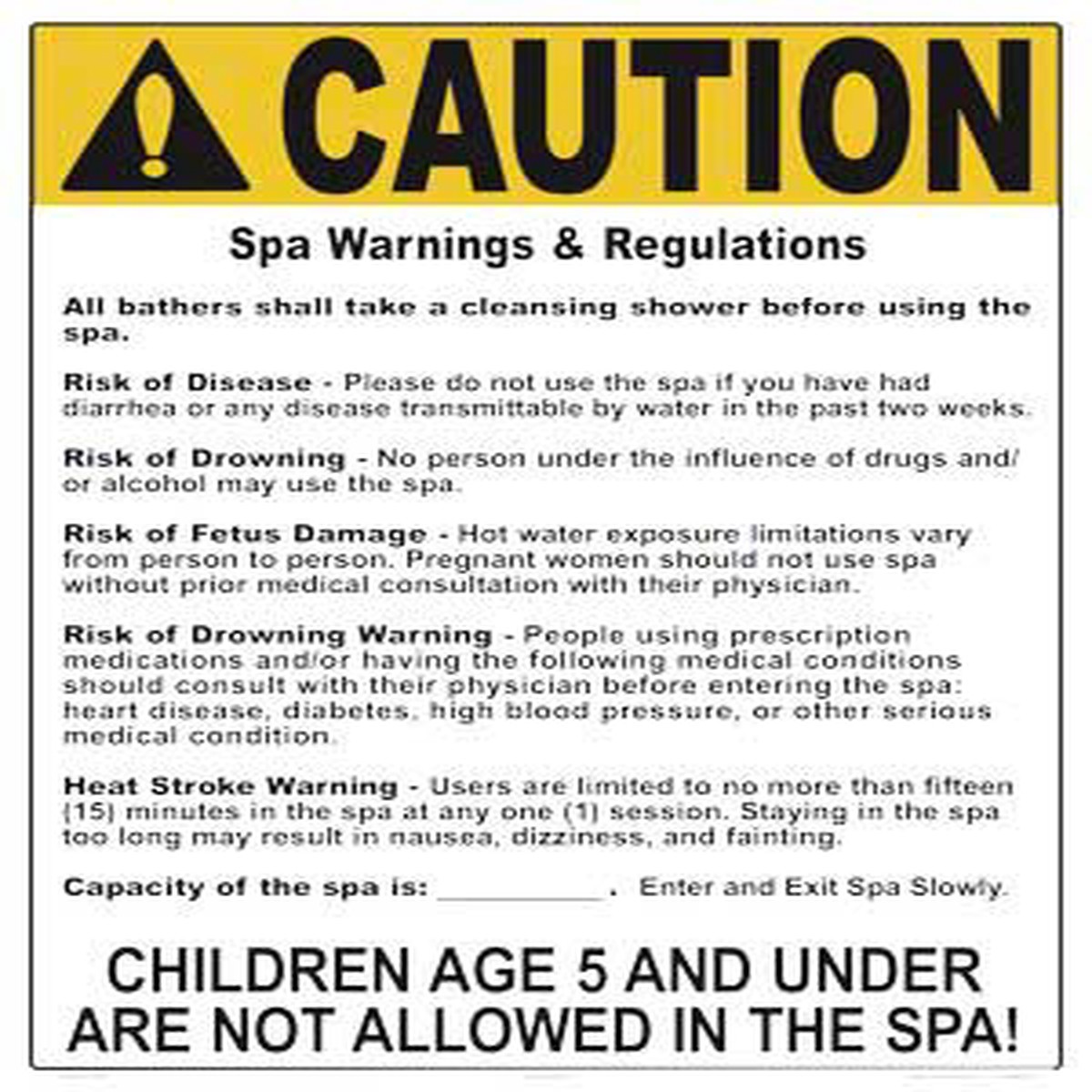 Montana Spa Warnings and Regulations Sign - 18 x 24 Inches on Heavy-Duty Aluminum (Customize or Leave Blank)