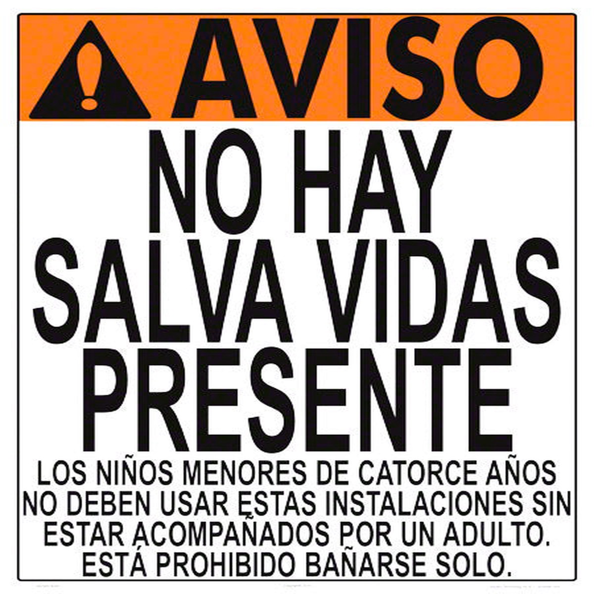 Nevada No Lifeguard Warning Sign in Spanish (14 Years and Under) - 18 x 24 Inches on Heavy-Duty Aluminum