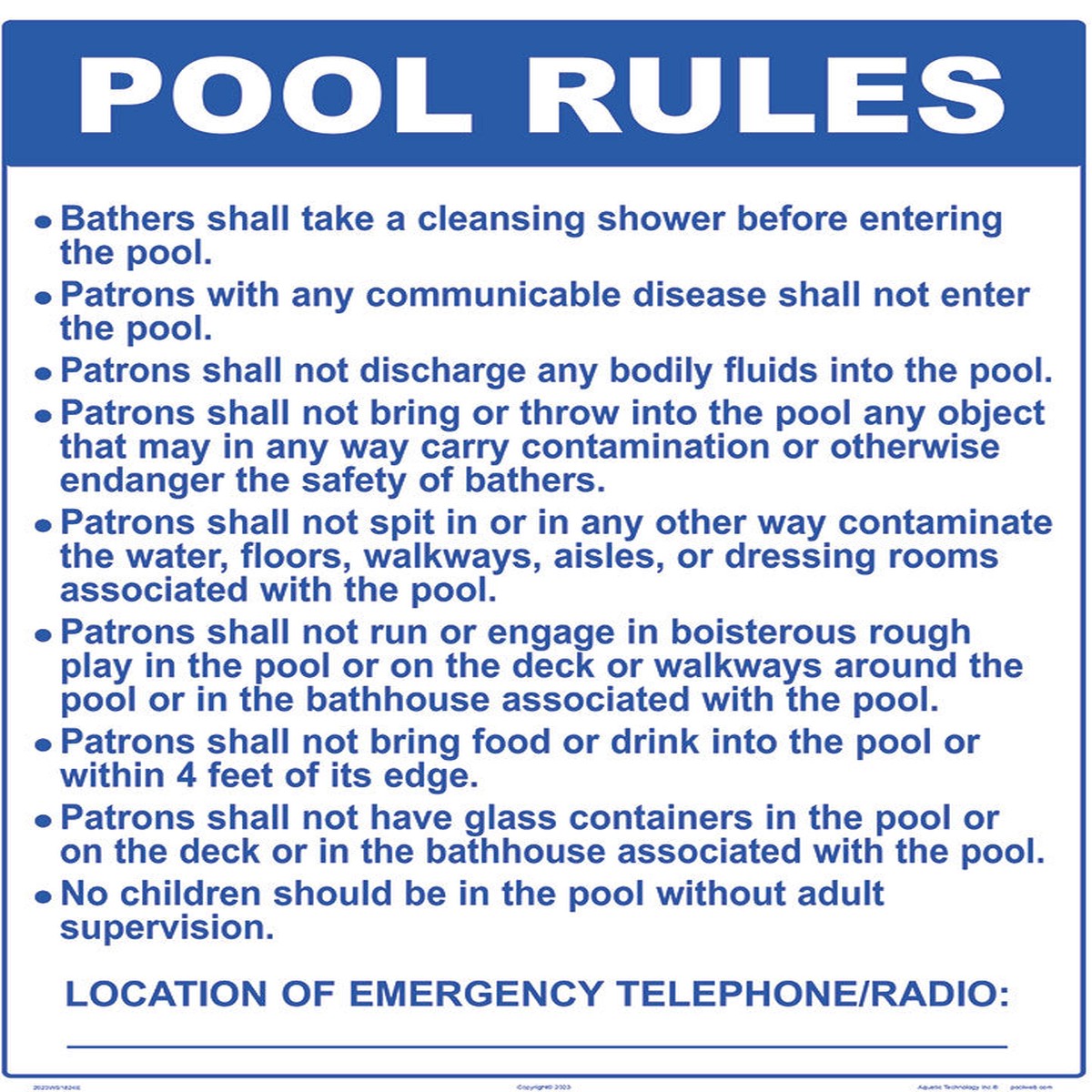 New Hampshire Pool Rules Sign - 18 x 24 Inches on Heavy-Duty Aluminum (Customize or Leave Blank)