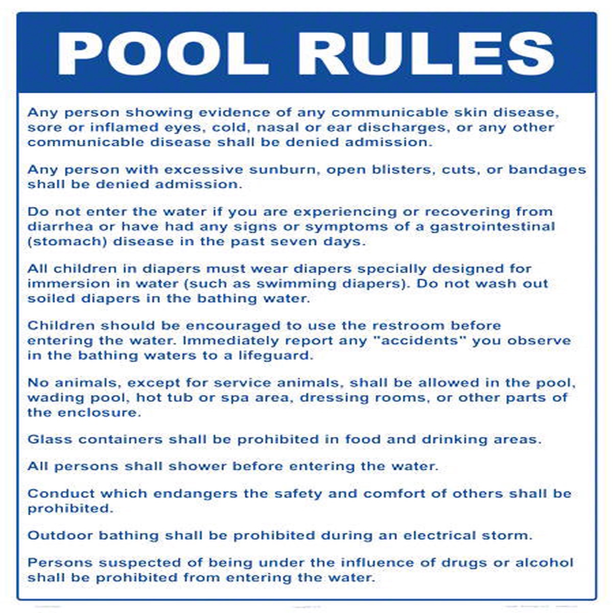New Jersey Pool Rules Sign - 18 x 24 Inches on Heavy-Duty Aluminum