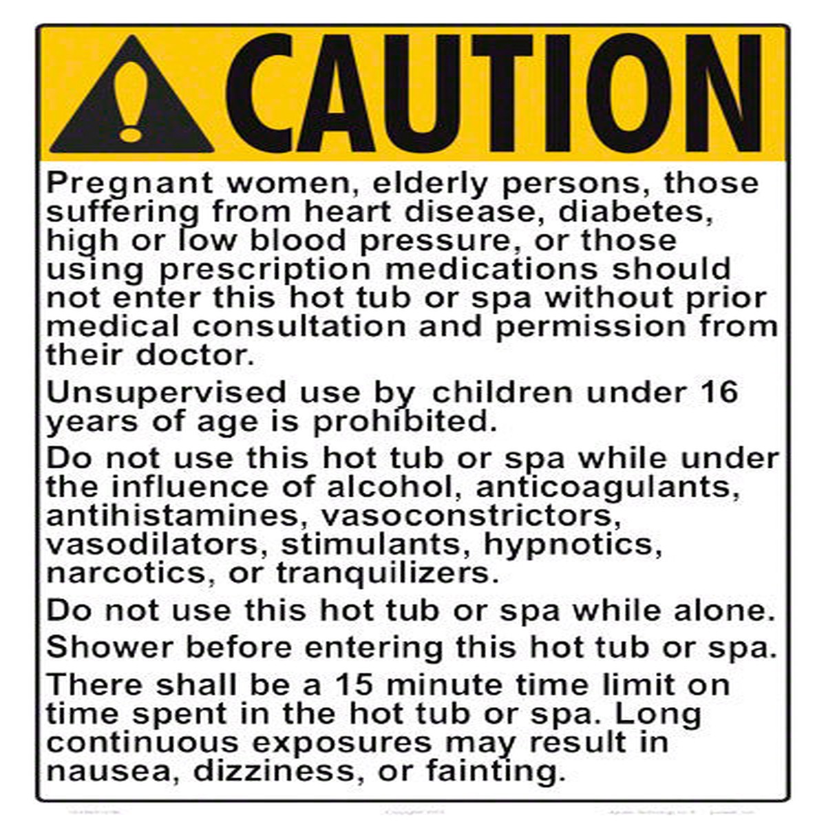 New Jersey Spa Rules Caution Sign - 12 x 18 Inches on Styrene Plastic