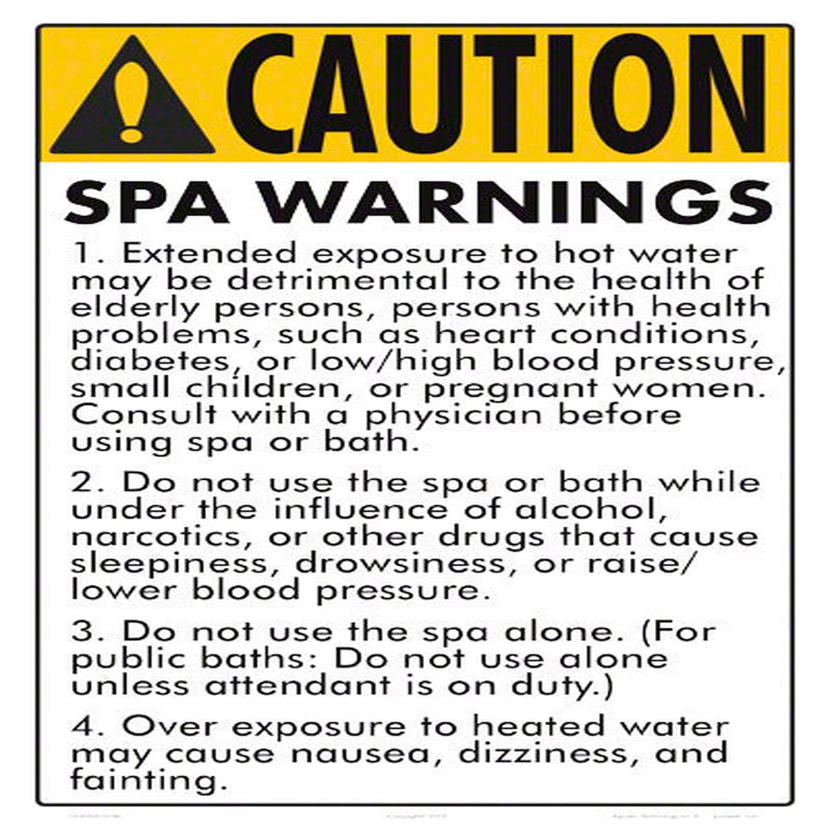 New Mexico Spa Warnings Sign - 12 x 18 Inches on Styrene Plastic