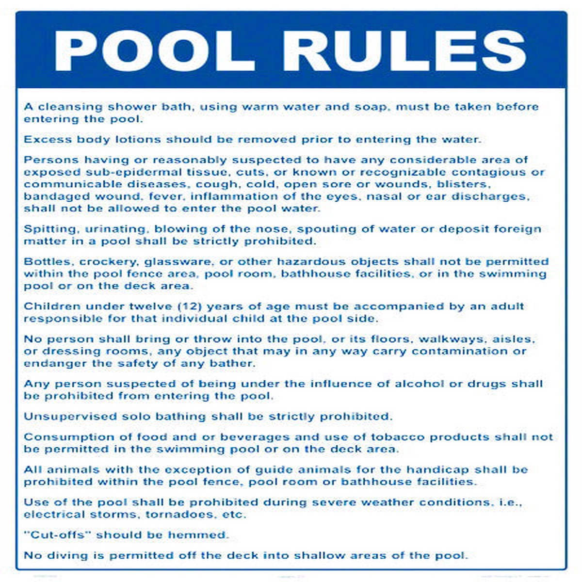 Oklahoma Pool Rules Sign - 18 x 24 Inches on Styrene Plastic
