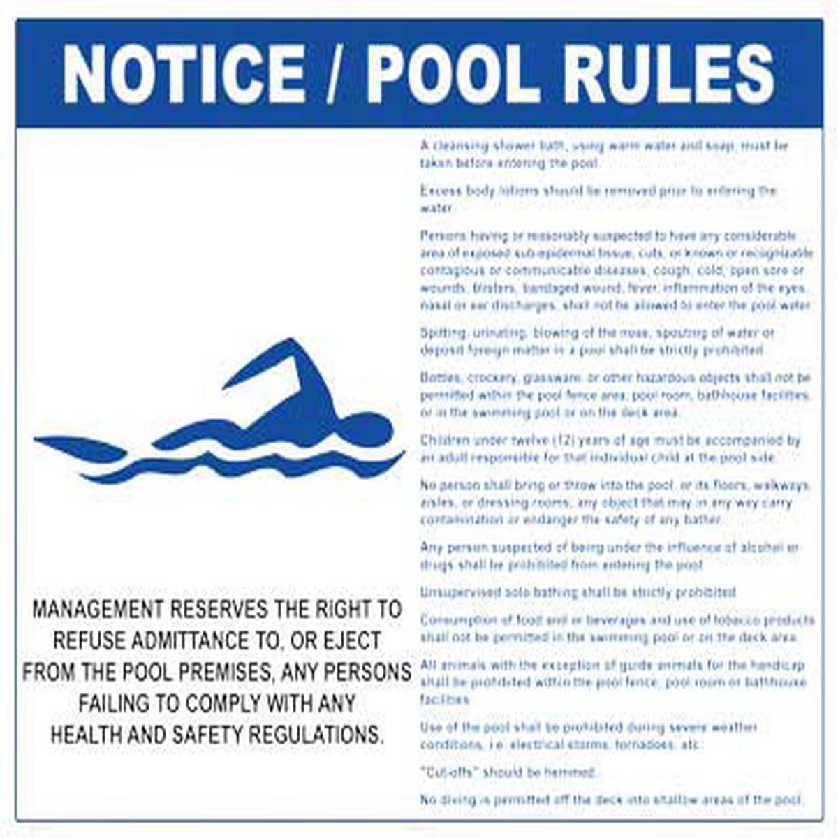 Oklahoma Pool Rules With Graphic Sign - 30 x 24 Inches on Styrene Plastic