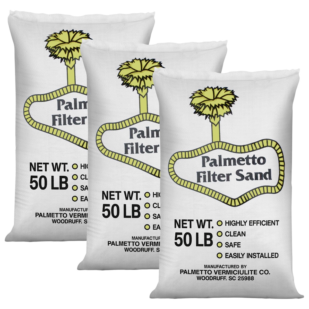 Palmetto 3 Pack Filter Sand Residential & Commercial Pool Sand Filters, 50 Pound