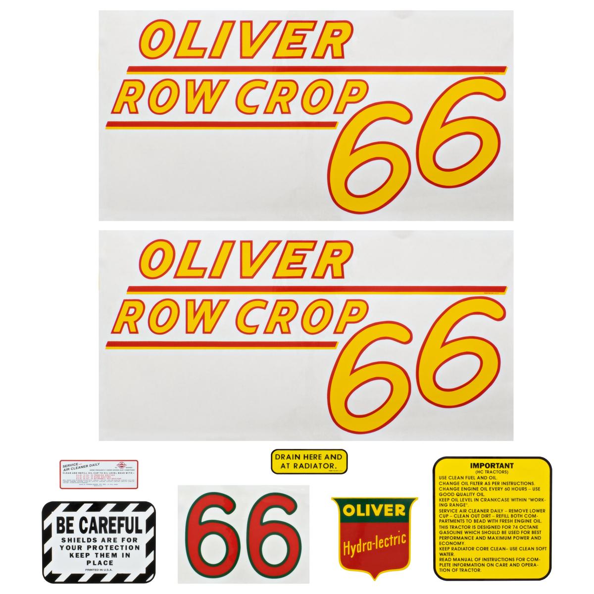 Decal Set for Oliver 66 Row Crop - Gas Mylar - Yellow Numbers