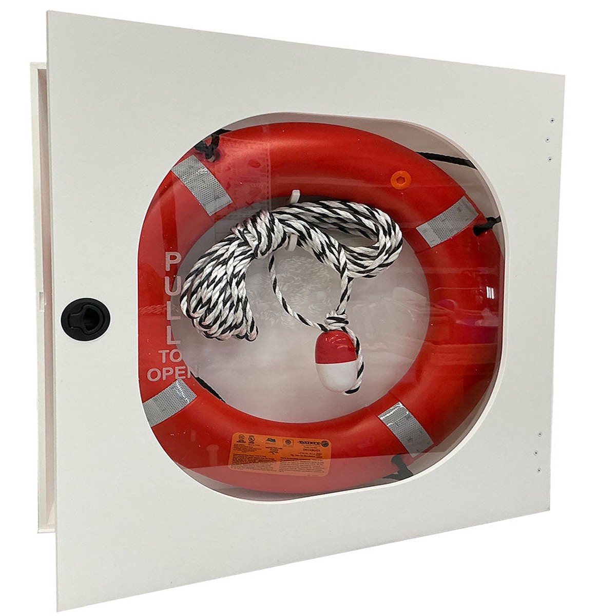 Safety Station Cabinet Equipped With 24 Inch USCG Life Ring Buoy and Throw Line - Orange