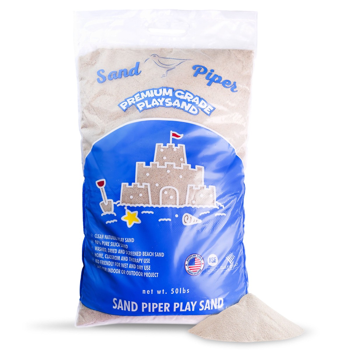 Sandpiper Multiuse Play Sand for Kids, Indoor Outdoor Silica Sand, 50 Lb Bag