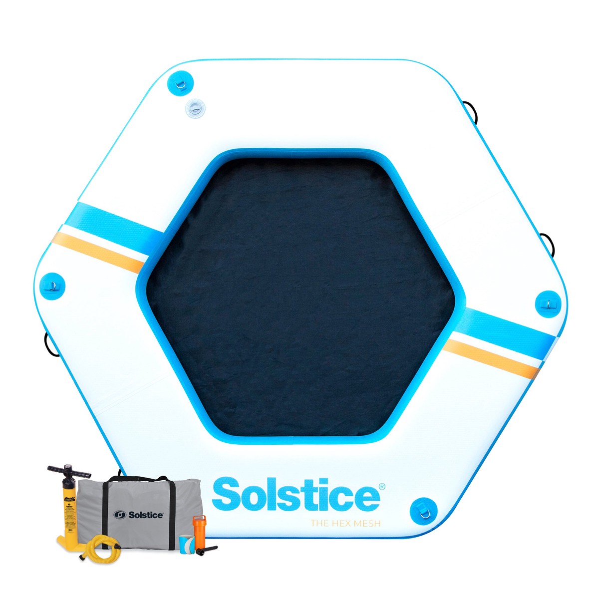 SOLSTICE Hexagon Inflatable Mesh Dock Platform for Lake Boat Pool Ocean, 8'x6"