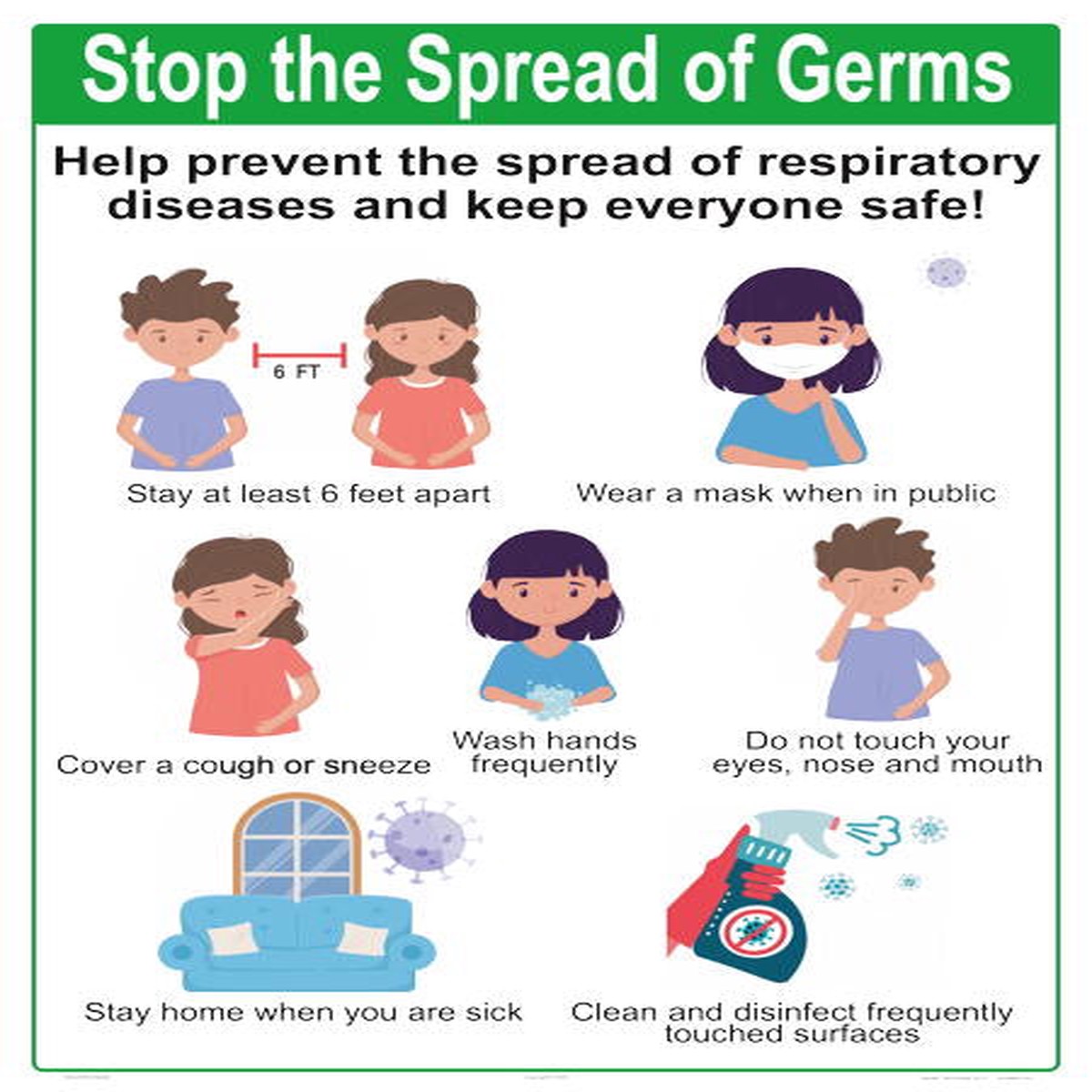 Stop the Spread of Germs (COVID-19) Sign - 18 x 24 Inches on Heavy-Duty Aluminum