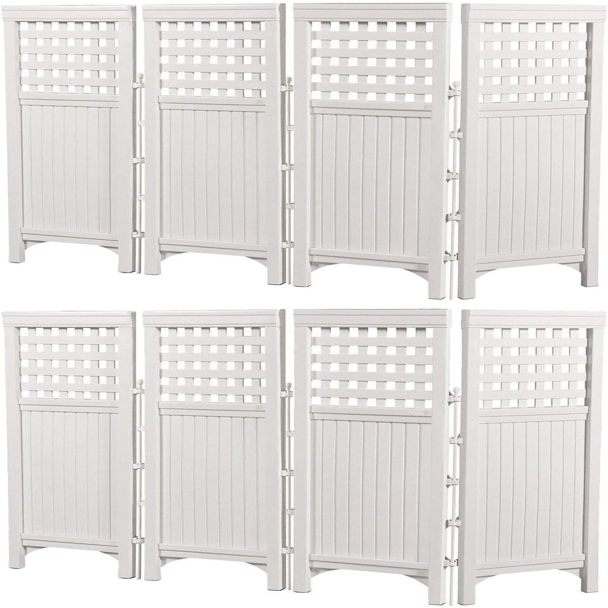 Suncast Outdoor Patio Garden 8 Panel Yard Screen Enclosure Gated Fence, White