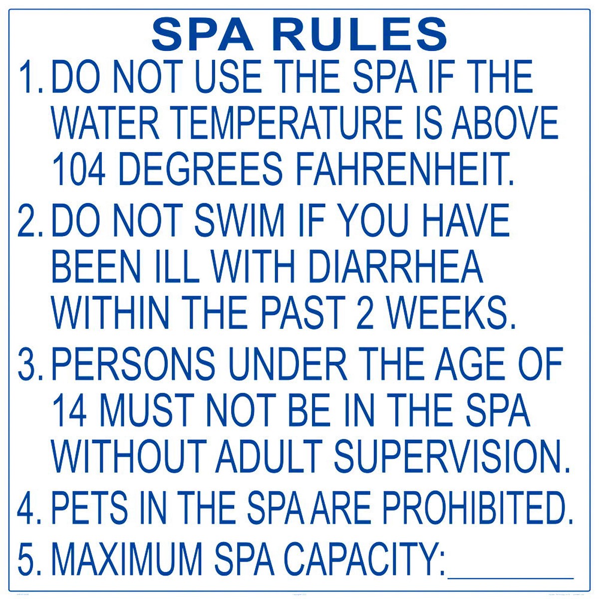 Texas Spa Rules Sign - 36 x 36 Inches on Heavy-Duty Aluminum (Customize or Leave Blank)