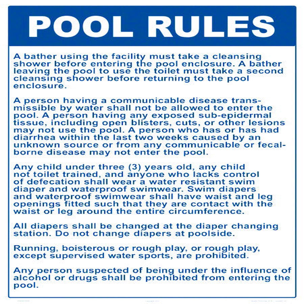 Utah Pool Rules Sign - 18 x 24 Inches on Styrene Plastic